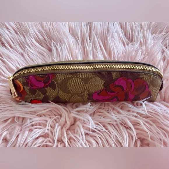 NEW Coach Jumbo Floral Khaki Multi Coated Canvas Pencil Case Makeup Bag - Picture 5 of 16